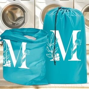 2 Pack Turquoise Personalized XL Laundry Bags *LETTER M* Portable Hamper 24 x 36